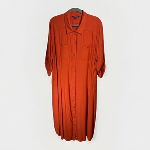 Roaman's Women's Plus 26W Burnt Orange Rayon Button-Down Tunic Shirt Dress